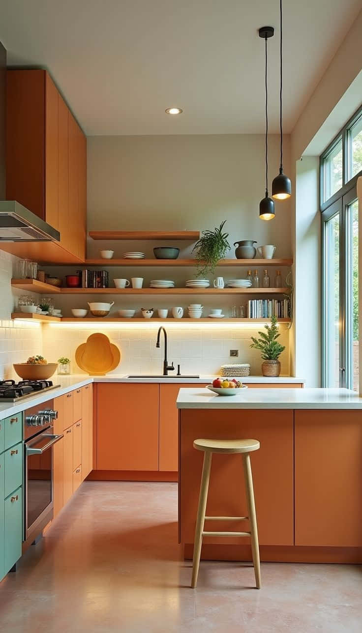 Desain Dapur Minimalis 3x3 Mid-Century Pop Modern