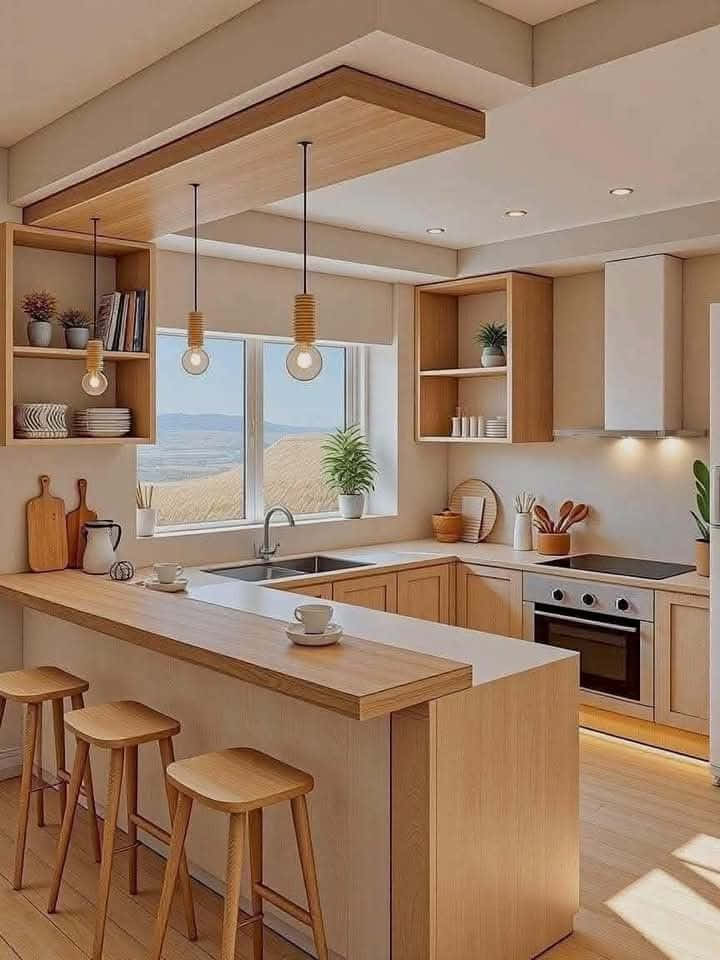 Desain Dapur Minimalis 3x3 Japandi Natural Look
