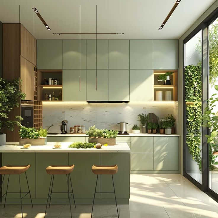 Desain Dapur Minimalis 3x3 Tropical Green