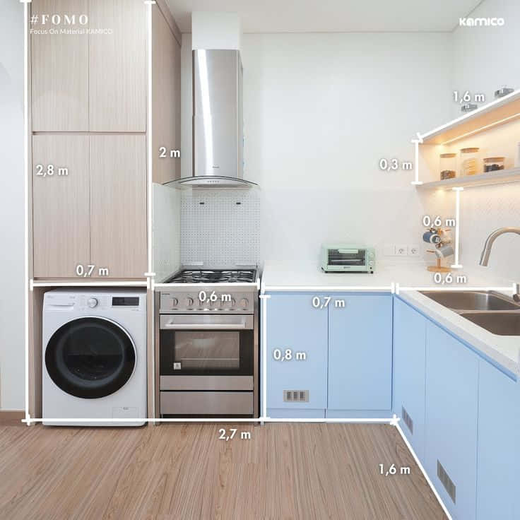 Mesin cuci disisipkan di samping kitchen set