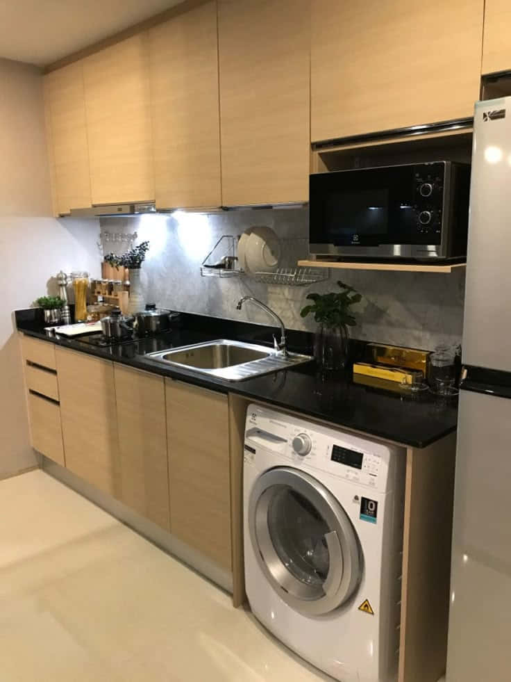 Desain dapur dan tempat cuci baju (laundry) Layout I-Shape